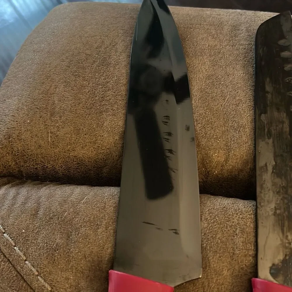 Set of‎ Six Cooking Light Knives with a Kleva Sharp Knife Sharpener. Red.